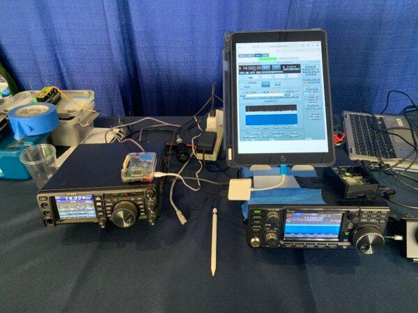 Amateur radio equipment on display at the Annual Amateur Radio Conference “Pacificon” in San Ramon, Calif., on Oct. 21, 2023. (Helen Billings/The Epoch Times)
